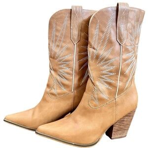 Boutique Brand Emersyn 10 Tan Cowboy Boots Sunburst Cowgirl Boho Festival